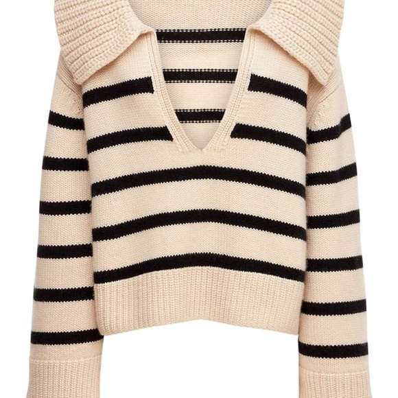 KHAITE The Evi Sweater Custard Black Stripe XS 100% Cashmere - Picture 2 of 8